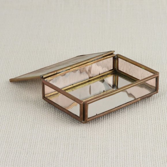 Vintage Cupid Angel Glass Brass Jewelry Trinket Box - Picture 3 of 7